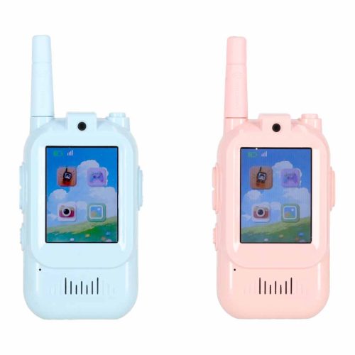 Interaktív Videós Gyermek Adóvevő Készlet – 2" LCD kijelző, beépített kamera és nyakpánt, 2 db, kék, rózsaszín