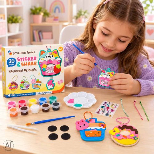 3D Sticker Gyermek kézműves készlet, desszertes táskadísz és kulcstartó készítő játék 