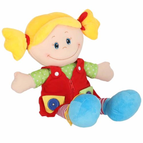 Öltözködést tanító szenzoros rongybaba, 45 cm-es készségfejlesztő és motorikus plüssbaba, kislány