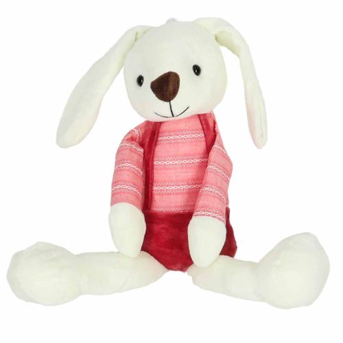 Cuki hosszú fülű Plüss Nyúl Kabala Csíkos Felsőben és Rövidnadrágban 36 cm