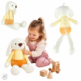   Hosszú fülű plüss nyuszi sárga kertésznadrágban, ölelhető kabalafigura 70 cm