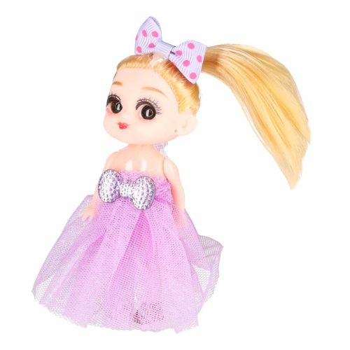 Mini játékbaba készlet babaházhoz,  kislány babák színes ruhában 4 darabos készlet, 11 cm