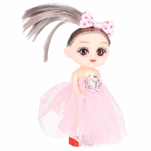 Mini játékbaba készlet babaházhoz,  kislány babák színes ruhában 4 darabos készlet, 11 cm