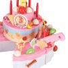 Háromszintes tépőzáras születésnapi torta játékkészlet, hangokkal, fényekkel, kiegészítőkkel, 75 darabos, rózsaszín
