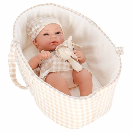 Lovely Baby Élethű Játékbaba Mózeskosárban és kiegészítőkkel, 38 cm