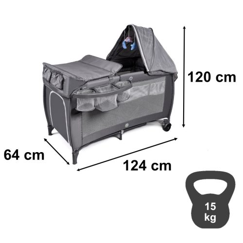 Utazóágy összecsukható kétszintes pelenkázóasztal, 15kg terhelhetőség
