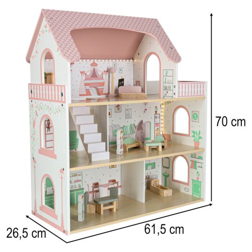 LULILO Peonio fából készült babaház 70cm, rózsaszín LED világítással