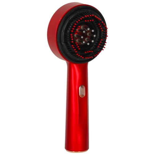 Fejbőr masszázskefe olaj applikátorral, fényterápiával, USB, piros