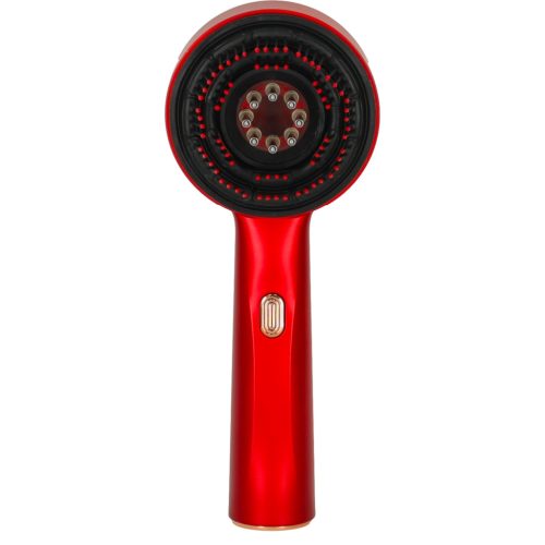 Fejbőr masszázskefe olaj applikátorral, fényterápiával, USB, piros