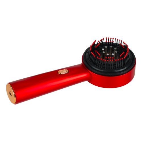 Fejbőr masszázskefe olaj applikátorral, fényterápiával, USB, piros