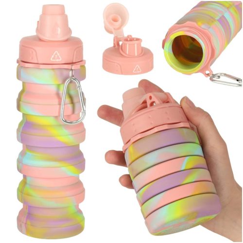 FunBlast összecsukható szilikon vizes palack fogantyúval 500ml szivárvány