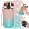 600 ml-es motivációs vizespalack hidratáltság jelzővel, szívószállal 600ml rózsaszín-kék
