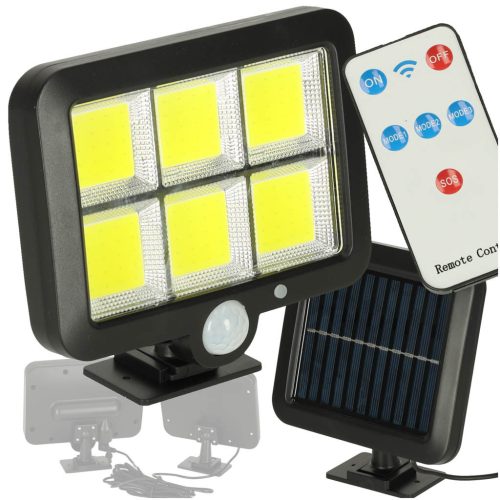Napelemes mozgás- és szürkületérzékelő lámpa 120 LED + távirányító
