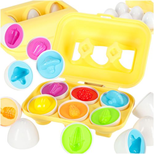 Oktatási puzzle tojás válogató formák montessori gyümölcsök zöldség 6db