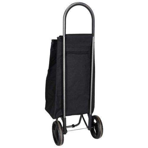 Hőszigetelt gurulós bevásárlótáska, bevásárlókocsi zsebbel, 95 cm, fekete