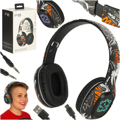 Graffiti Bluetooth in-ear vezeték nélküli fejhallgató Gaming Sport fekete