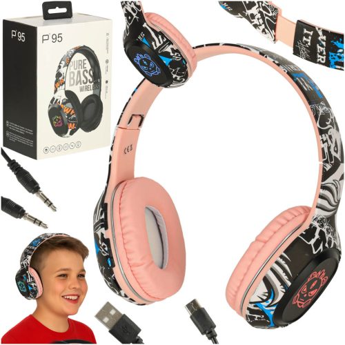 Graffiti Bluetooth in-ear vezeték nélküli fejhallgató Gaming Sport rózsaszín