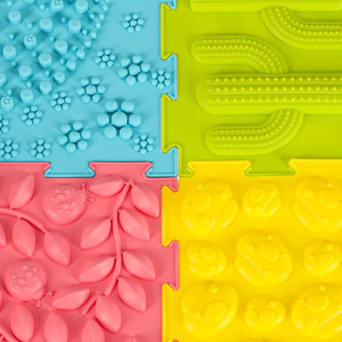 Érzékszőnyeg montessori lábmasszázs puzzle 8 darab pasztell színű