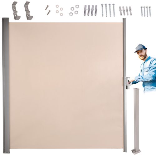 LUARO behúzható árnyékoló 180 x 400 cm bézs színű, oldalsó terasz napellenző 