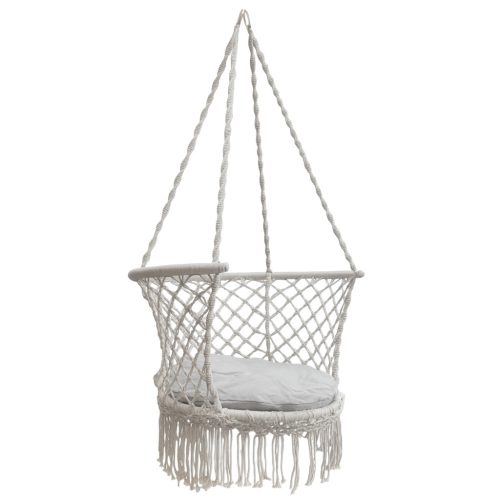 Boho stílusú gólyafészek hintaszék  háttámlával szürke, 80 cm ,150 kg