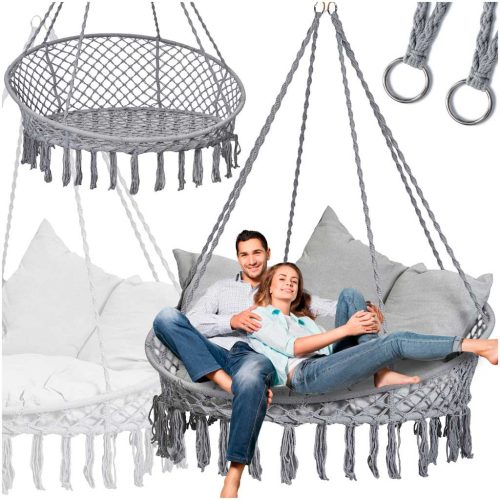 Gólyafészek hinta háttámlával kerti hinta párnával - 120x140x140 XXL szürke