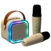 Karaoke szett 2 mikrofon + hordozható hangszóró BLUETOOTH USB LED bézs színben