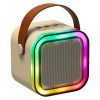 Karaoke szett 2 mikrofon + hordozható hangszóró BLUETOOTH USB LED bézs színben