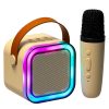 Mini Karaoke Szett – Hordozható Bluetooth Hangszóró és Vezeték Nélküli Mikrofon RGB LED Fénnyel, Arany