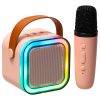 Mini Karaoke Szett – Hordozható Bluetooth Hangszóró és Vezeték Nélküli Mikrofon RGB LED Fénnyel, rózsaszín