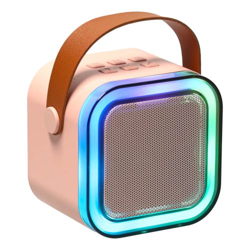 Mini Karaoke Szett – Hordozható Bluetooth Hangszóró és Vezeték Nélküli Mikrofon RGB LED Fénnyel, rózsaszín