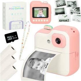   Instant fényképezőgép gyerekeknek, beépített hőnyomtatóval, kiegészítőkkel, 1GB 24mpx fehér, rózsaszín