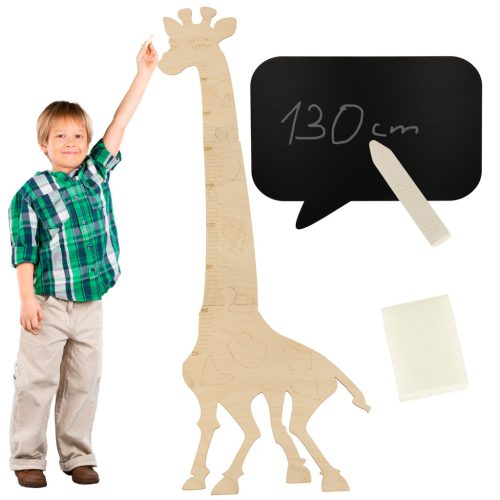 Fából készült zsiráf növekedési mérő 125 cm természetes fa + tábla 32 x 44 cm