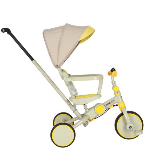 TRIKE FIX V4 tricikli gyerekeknek árnyékoló tetővel, tolókarral, sárga-szürke