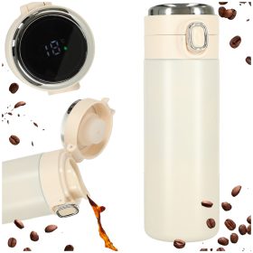   Acél termo bögre termosz, smart LED hömérséklet kijelzővel, 420ml, bézs színben