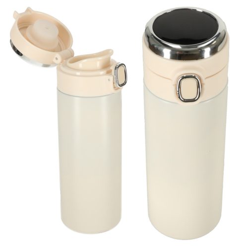 Acél termo bögre termosz, smart LED hömérséklet kijelzővel, 420ml, bézs színben