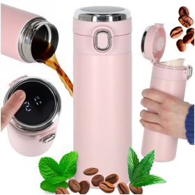Termo bögre szívószállal LED termosz 420ml rózsaszínű