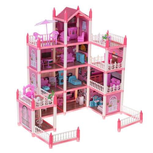 Babaház villa rózsaszín DIY 4 szintes bútorokkal