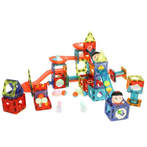 Mágneses golyó pálya építő készlet világító elemekkel 202 darab