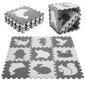   Habszivacs puzzle szőnyeg gyerekeknek 9 db fekete-ecru 85cm x 85cm x 1cm