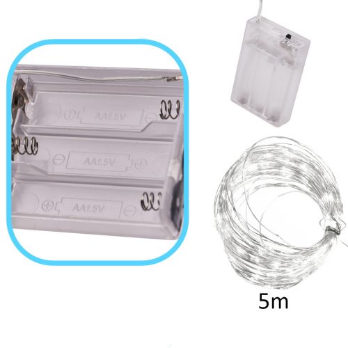 LED dekoratív drótlámpák 5m 50LED hideg fehér