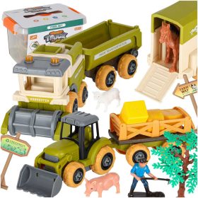  Szétszerelhető Mezőgazdasági játék készlet kombájn, traktor, pótkocsi csavarhúzóval
