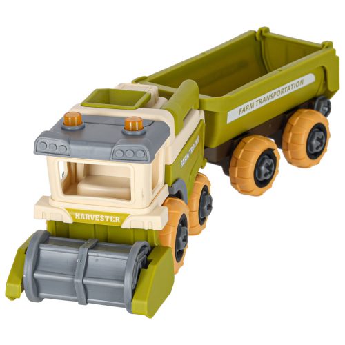 Szétszerelhető Mezőgazdasági játék készlet kombájn, traktor, pótkocsi csavarhúzóval