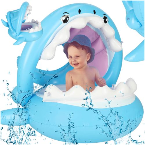 2in1 Shark felfújható csónak matrac gyerekeknek árnyékolóval