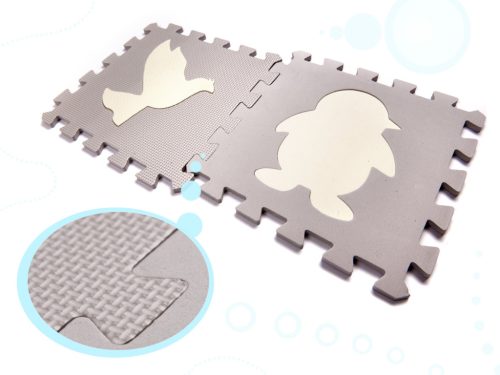 Habszivacs játszószőnyeg és puzzle játszókeret, 36 db-os, kivehető állatokkal – Szürke/Ekrü