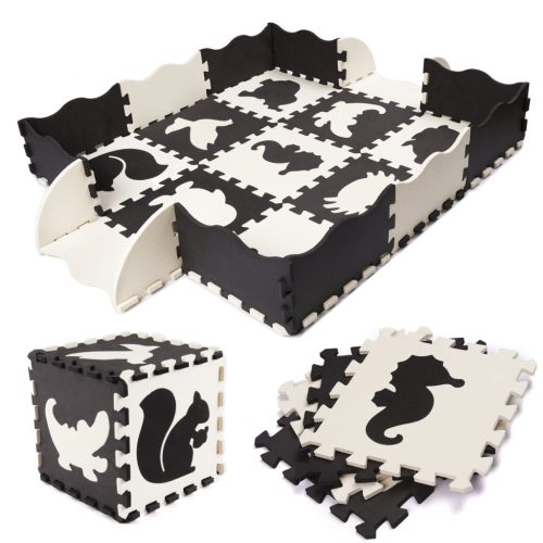 Habszivacs puzzle szőnyeg / játszószőnyeg gyerekeknek 25 darab, fekete-fehér