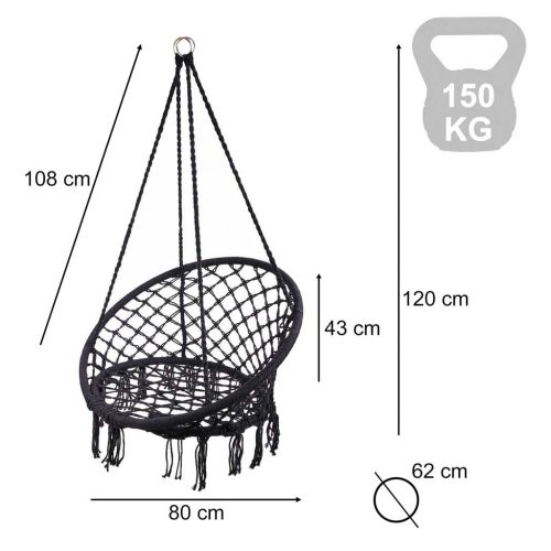 Gólyafészek karosszék hinta háttámlával fekete, 80cm