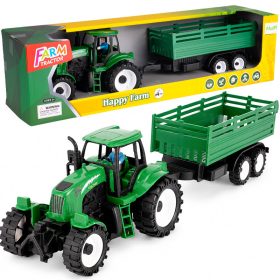 Zöld lendkerekes játék traktor pótkocsival, 43cm