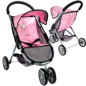   MalPlay Little Princess háromkerekű játék sportbabakocsi - Rózsaszín-szürke, 63 cm 