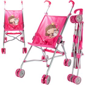 Esernyőre csukható játék babakocsi, Pink unikornisos 