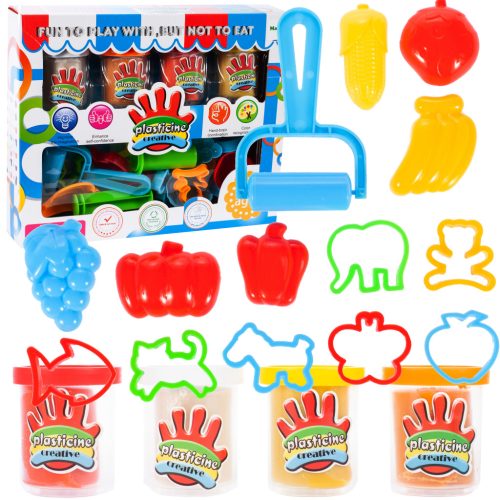 Plasticine Gyurma készlet 4 csésze gyurma, gyümölcs és állatok